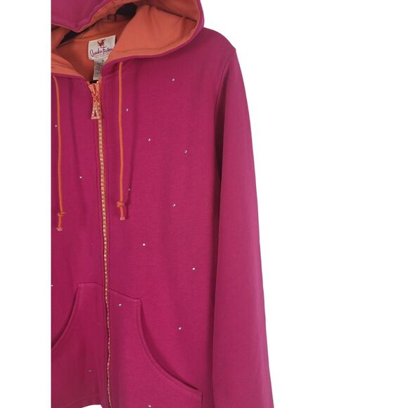 Quacker Factory Full Zip Hoodie XL Womens Long Sleeve Pink Jeweled Pocket Unique - Picture 9 of 13